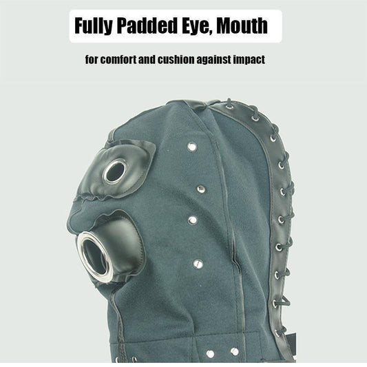 Leather Hood For Mask Removable Dildo Ball Gag B
