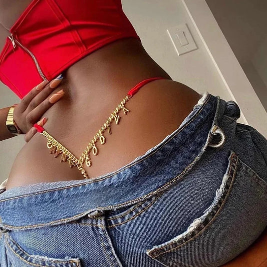 Women/men Custom Thong With Letter Name Personality G-String Panties Underwear Waist Body Chain Lace Thongs Jewelry Gift